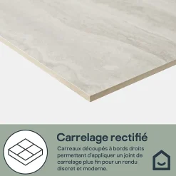 GoodHome Carrelage Mural Effet Pierre|Carrelage Sol Effet Pierre<Carrelage sol et mur intérieur gris clair effet pierre L.59,5 x l.59,5 cm x ép.9,5 mm, Kyat