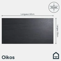 GoodHome Carrelage sol et mur intérieur noir effet pierre L.60 x l.30 cm x ép.9,5 mm, Oikos- Carrelage Mural Pour Wc|Carrelage Mural Effet Pierre