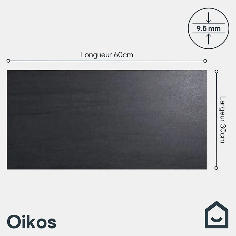 GoodHome Carrelage sol et mur intérieur noir effet pierre L.60 x l.30 cm x ép.9,5 mm, Oikos- Carrelage Mural Pour Wc|Carrelage Mural Effet Pierre
