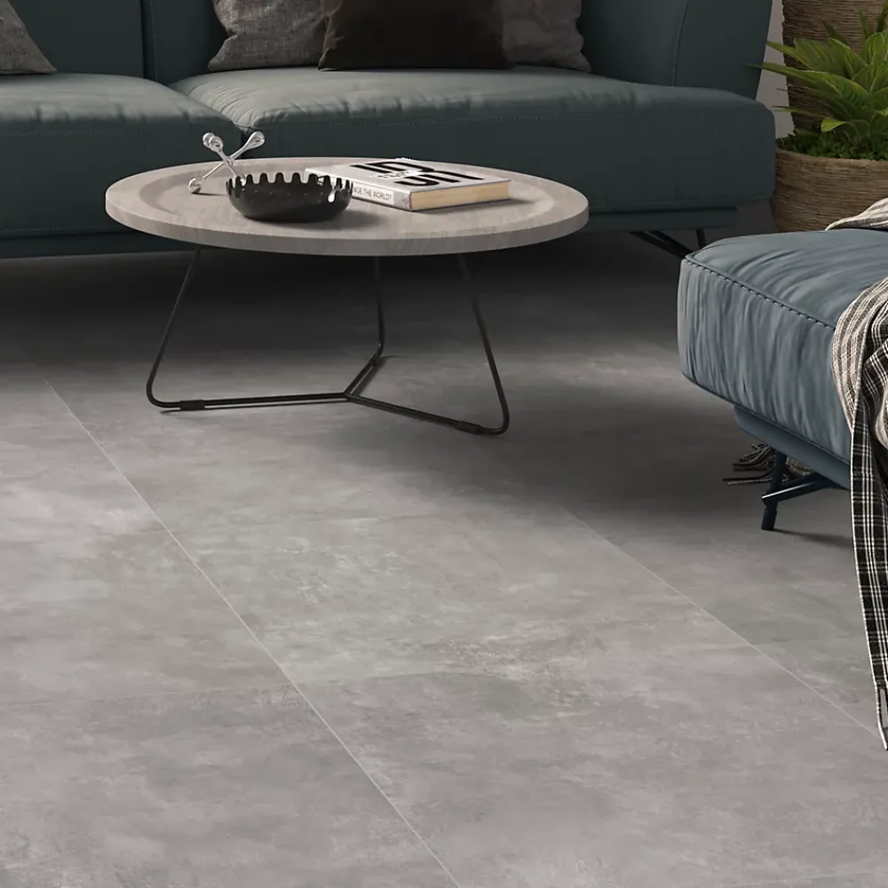 Ecoceramic Carrelage sol et mur intérieur gris moyen effet béton L.60 x l.60 cm x ép.9,5 mm, District- Carrelage Mural Effet Béton|Carrelage Mural Pour Cuisine