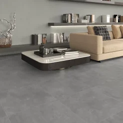 Ecoceramic Carrelage sol et mur intérieur gris moyen effet béton L.60 x l.60 cm x ép.9,5 mm, District- Carrelage Mural Effet Béton|Carrelage Mural Pour Cuisine