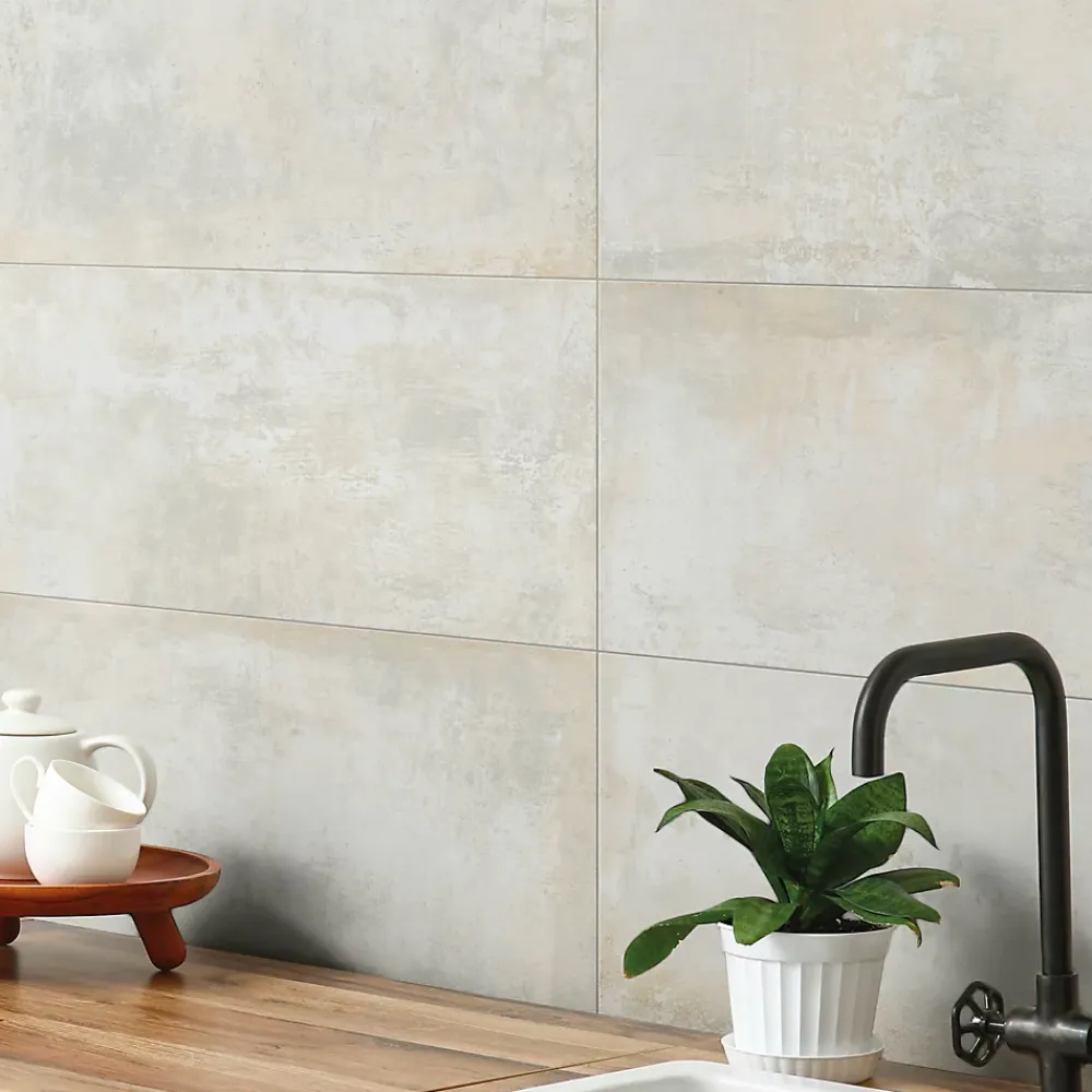 Carrelage Mural Effet Béton|Carrelage Mural Pour Douche<Carrelage sol et mur intérieur en grès cérame émaillé effet béton blanc satin L.61 x l.31 cm x ép.8 mm, Malt