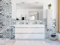 Carrelage sol et mur intérieur effet carreaux de ciment tons bleus L.20 x l.20 cm x ép.7,4 mm, Glamour Océan Mix- Carrelage Mural Effet Carreaux De Ciment|Carrelage Mural Pour Cuisine