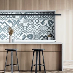 Carrelage sol et mur intérieur effet carreaux de ciment tons bleus L.20 x l.20 cm x ép.7,4 mm, Glamour Océan Mix- Carrelage Mural Effet Carreaux De Ciment|Carrelage Mural Pour Cuisine