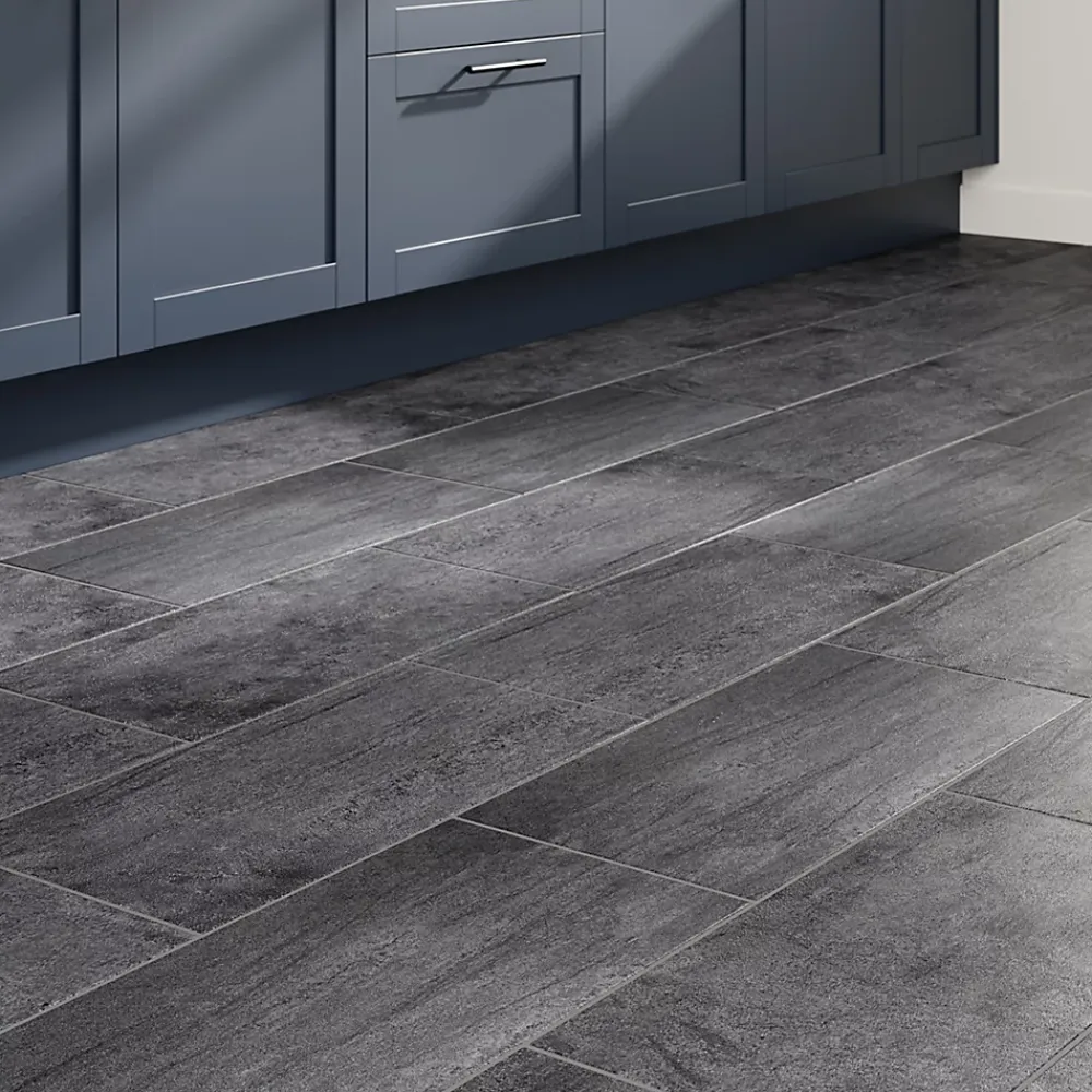 GoodHome Carrelage Mural Pour Wc|Carrelage Mural Pour Salle De Bains<Carrelage sol et mur intérieur anthracite effet pierre L.60 x l.30 cm x ép.9,5 mm, Oikos