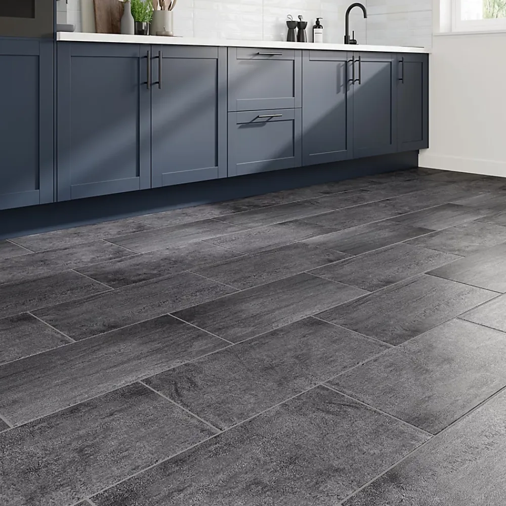 GoodHome Carrelage Mural Pour Wc|Carrelage Mural Pour Salle De Bains<Carrelage sol et mur intérieur anthracite effet pierre L.60 x l.30 cm x ép.9,5 mm, Oikos