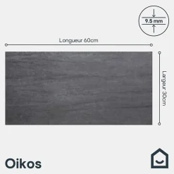 GoodHome Carrelage Mural Pour Wc|Carrelage Mural Pour Salle De Bains<Carrelage sol et mur intérieur anthracite effet pierre L.60 x l.30 cm x ép.9,5 mm, Oikos