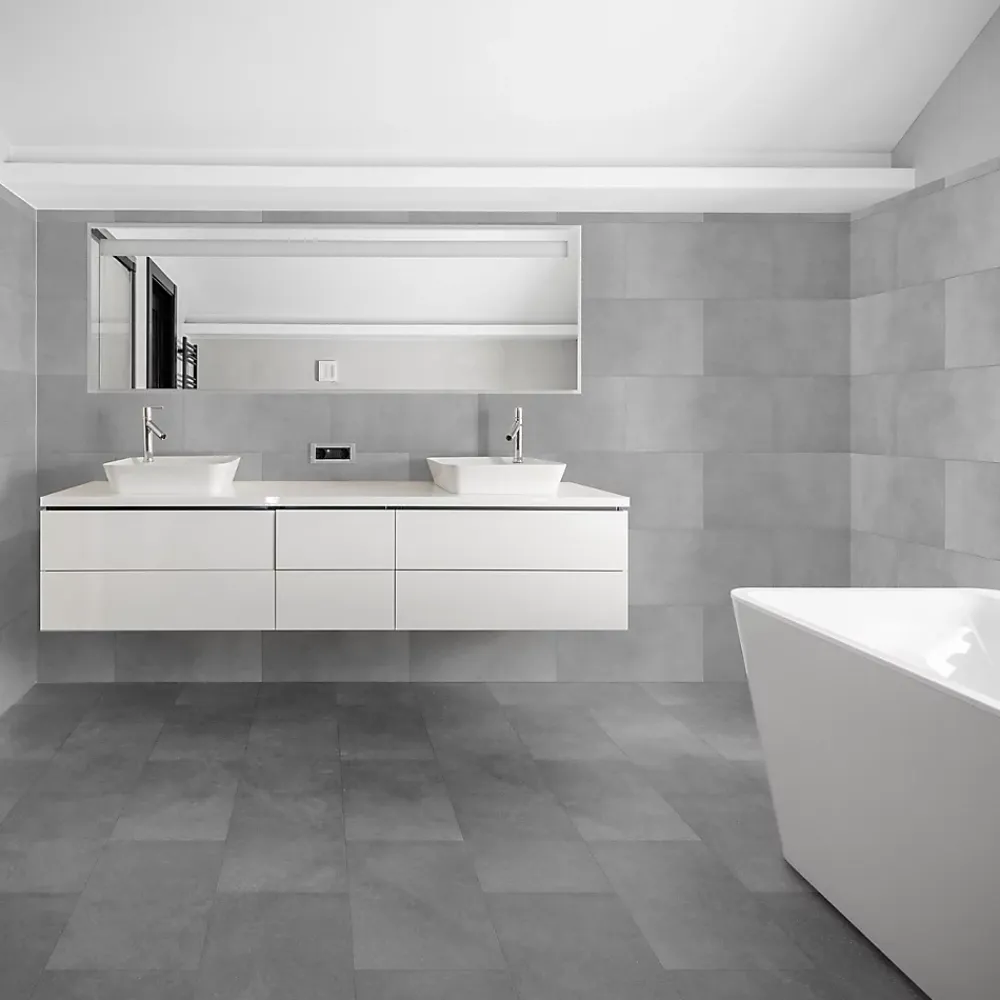 GoodHome Carrelage sol et mur intérieur gris mat effet béton L.61,7 x l.30,7 cm x ép.7,4 mm, Konkrete- Carrelage Mural Pour Douche|Carrelage Mural Pour Wc