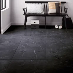 GoodHome Carrelage sol et mur intérieur effet marbre noir mat L.60 x l.60 cm x ép.9 mm, Ultimate Marble- Carrelage Mural Pour Wc|Carrelage Mural Effet Marbre