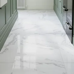 GoodHome Carrelage sol et mur intérieur en grés cérame émaillé effet marbre blanc poli L.60 x l.60 cm x ép.9 mm, Ultimate Marble- Carrelage Mural Effet Marbre|Carrelage Sol Effet Marbre