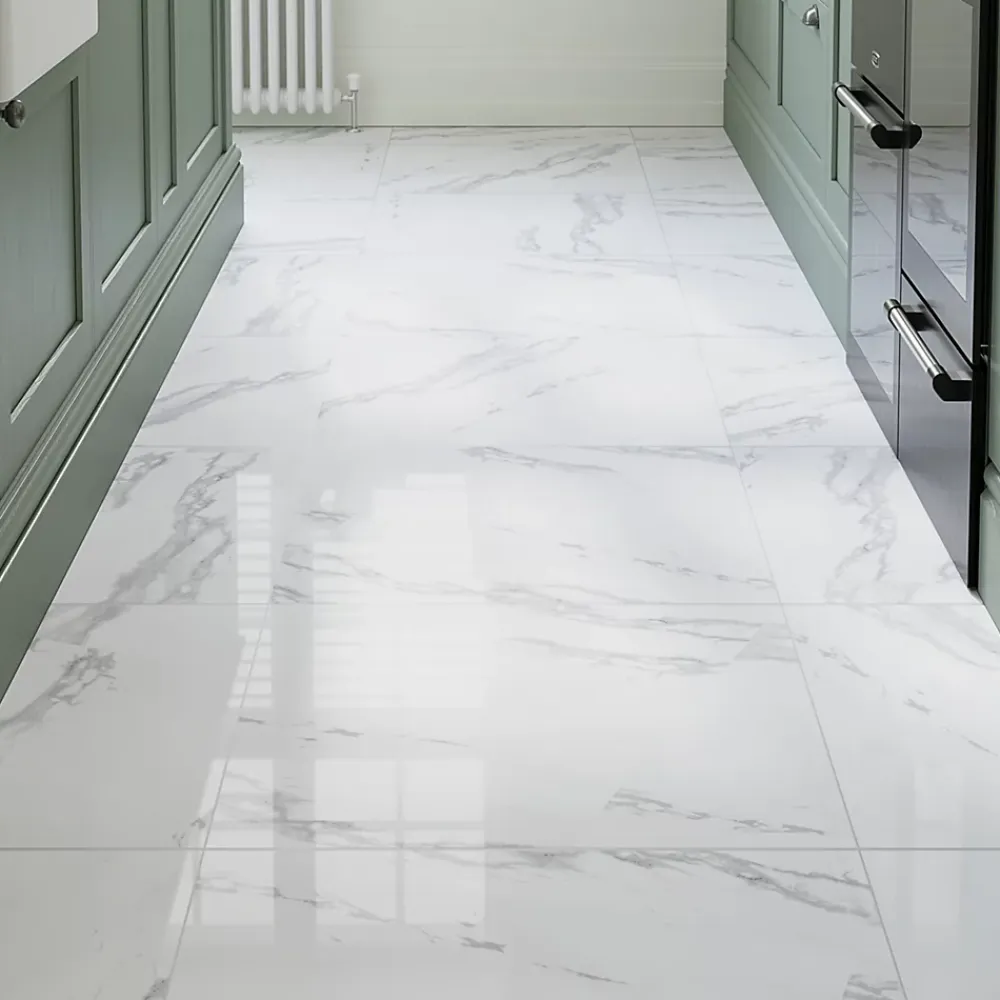 GoodHome Carrelage sol et mur intérieur en grés cérame émaillé effet marbre blanc poli L.60 x l.60 cm x ép.9 mm, Ultimate Marble- Carrelage Mural Effet Marbre|Carrelage Sol Effet Marbre