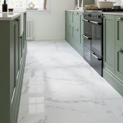 GoodHome Carrelage sol et mur intérieur en grés cérame émaillé effet marbre blanc poli L.60 x l.60 cm x ép.9 mm, Ultimate Marble- Carrelage Mural Effet Marbre|Carrelage Sol Effet Marbre