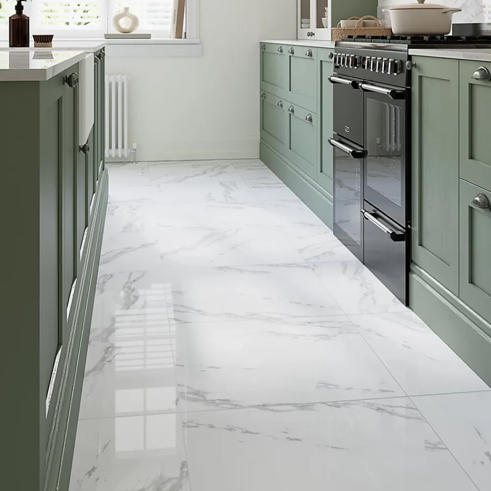 GoodHome Carrelage sol et mur intérieur en grés cérame émaillé effet marbre blanc poli L.60 x l.60 cm x ép.9 mm, Ultimate Marble- Carrelage Mural Effet Marbre|Carrelage Sol Effet Marbre