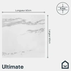 GoodHome Carrelage sol et mur intérieur en grés cérame émaillé effet marbre blanc poli L.60 x l.60 cm x ép.9 mm, Ultimate Marble- Carrelage Mural Effet Marbre|Carrelage Sol Effet Marbre