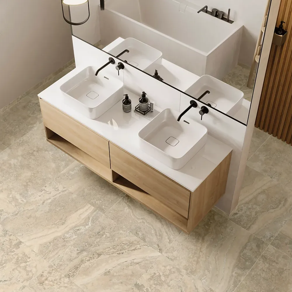 Carrelage sol et mur intérieur effet pierre beige L.60 x l.60 cm x ép.8 mm, Siena- Carrelage Mural Effet Pierre|Carrelage Mural Pour Douche