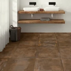 Carrelage sol et mur intérieur en grès cérame émaillé effet béton marron cuivré satin L.60 x l.60 cm x ép.8 mm, Malt- Carrelage Mural Effet Béton|Carrelage Sol Effet Béton