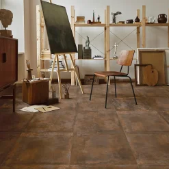 Carrelage sol et mur intérieur en grès cérame émaillé effet béton marron cuivré satin L.60 x l.60 cm x ép.8 mm, Malt- Carrelage Mural Effet Béton|Carrelage Sol Effet Béton