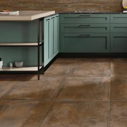 Carrelage sol et mur intérieur en grès cérame émaillé effet béton marron cuivré satin L.60 x l.60 cm x ép.8 mm, Malt- Carrelage Mural Effet Béton|Carrelage Sol Effet Béton