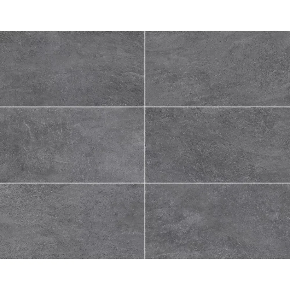 Carrelage sol et mur intérieur gris foncé effet pierre L.60,4 x l.30 cm x ép.7,4 mm, Mitha- Carrelage Mural Pour Wc|Carrelage Mural Effet Pierre