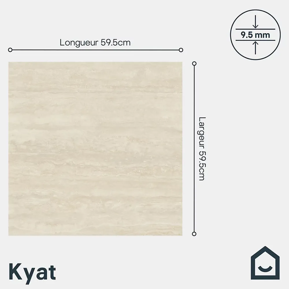 GoodHome Carrelage Sol Pour Salle De Bains|Carrelage Mural Pour Salle De Bains<Carrelage sol et mur intérieur beige effet pierre L.59,5 x l.59,5 cm x ép.9,5 mm, Kyat