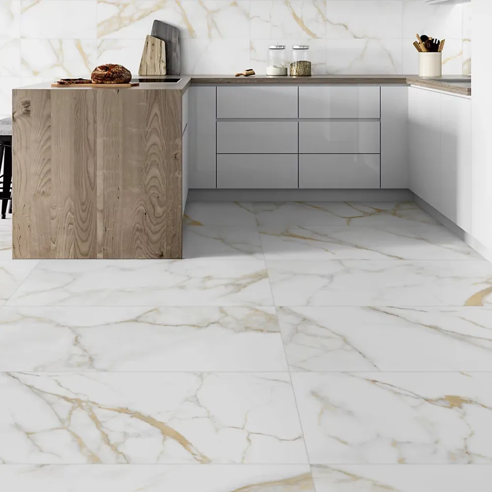 Carrelage sol et mur intérieur en grès cérame effet marbre blanc mat L.120 x l.60 cm x ép.9 mm, Fiordo Reve- Carrelage Mural Pour Pièce À Vivre|Carrelage Mural Effet Marbre