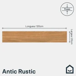 Carrelage sol et mur intérieur effet bois brut foncé L.120 x l.20 cm x ép.9 mm, Antic Rustic- Carrelage Sol Effet Bois|Carrelage Mural Effet Bois