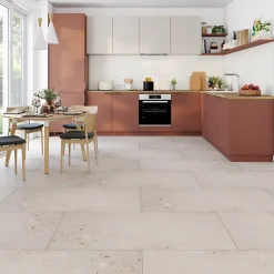 Carrelage sol et mur intérieur effet pierre beige L.120 x l.60 cm x ép.9,5 mm, Illusion- Carrelage Mural Pour Pièce À Vivre|Carrelage Mural Effet Pierre