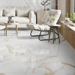 Carrelage sol et mur intérieur en grès cérame effet marbre blanc poli L.60 x l.60 cm x ép.9 mm, Fiordo Reve- Carrelage Mural Effet Marbre|Carrelage Sol Pour Pièce À Vivre