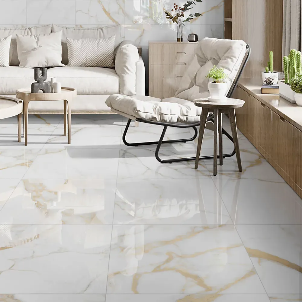 Carrelage sol et mur intérieur en grès cérame effet marbre blanc poli L.60 x l.60 cm x ép.9 mm, Fiordo Reve- Carrelage Mural Effet Marbre|Carrelage Sol Pour Pièce À Vivre