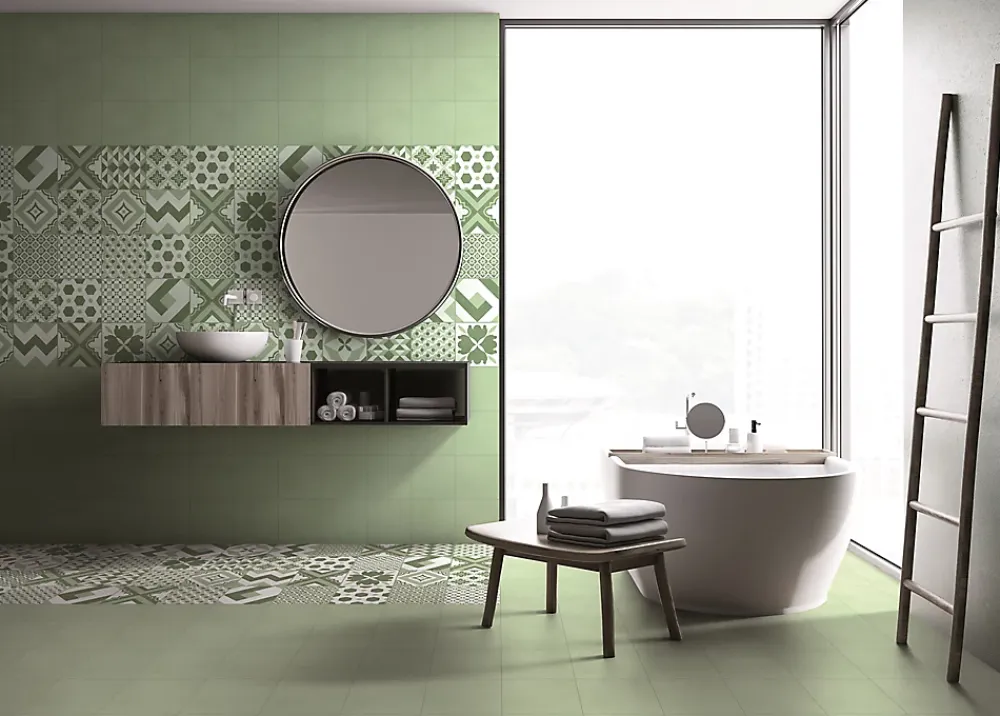 Carrelage sol et mur intérieur uni vert menthe L.20 x l.20 cm x 7,4 mm, Glamour Mint- Carrelage Mural Pour Douche|Carrelage Mural Pour Cuisine