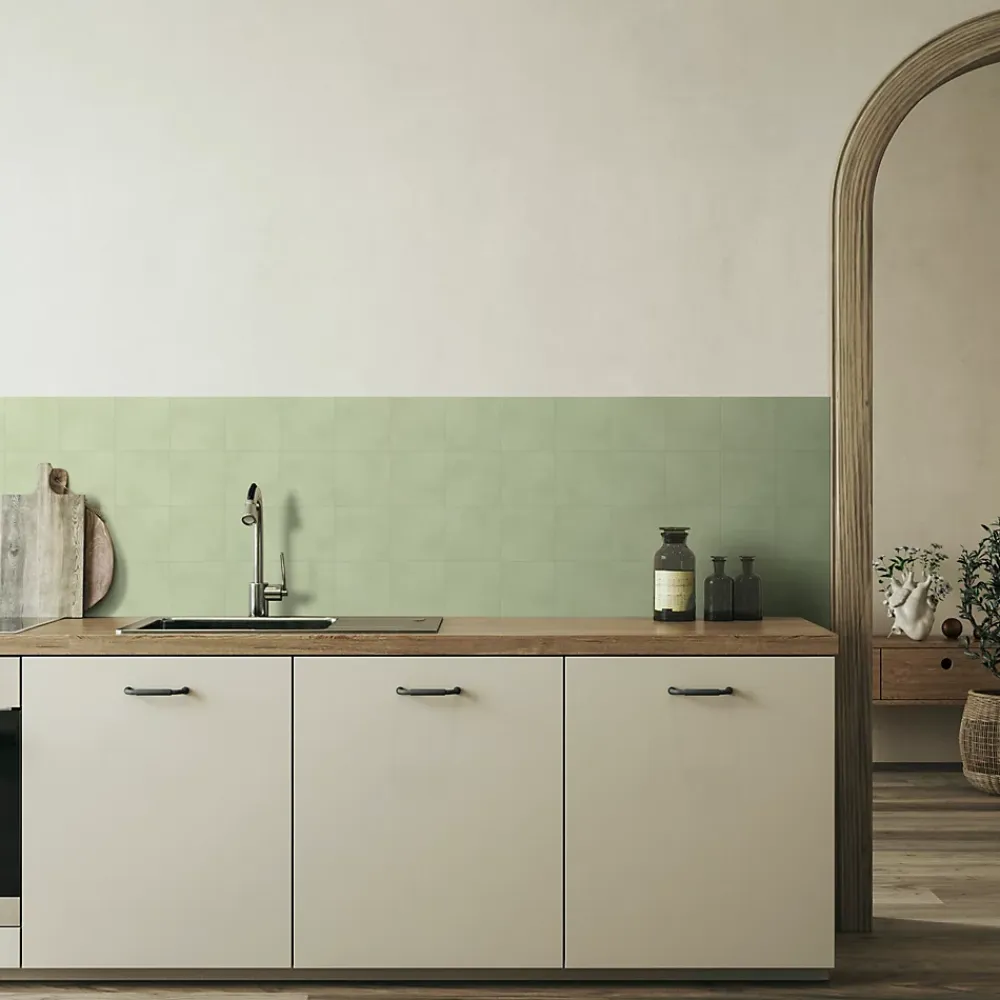 Carrelage sol et mur intérieur uni vert menthe L.20 x l.20 cm x 7,4 mm, Glamour Mint- Carrelage Mural Pour Douche|Carrelage Mural Pour Cuisine