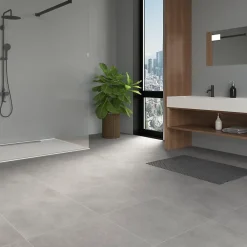 Ecoceramic Carrelage sol et mur intérieur gris clair effet béton L.60 x l.60 cm x ép.9,5 mm, District- Carrelage Mural Effet Béton|Carrelage Mural Pour Douche
