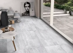 Carrelage sol et mur intérieur gris mat effet pierre L.120 x l.60 cm x ép.9 mm, Cemlam- Carrelage Mural Effet Béton|Carrelage Sol Effet Béton