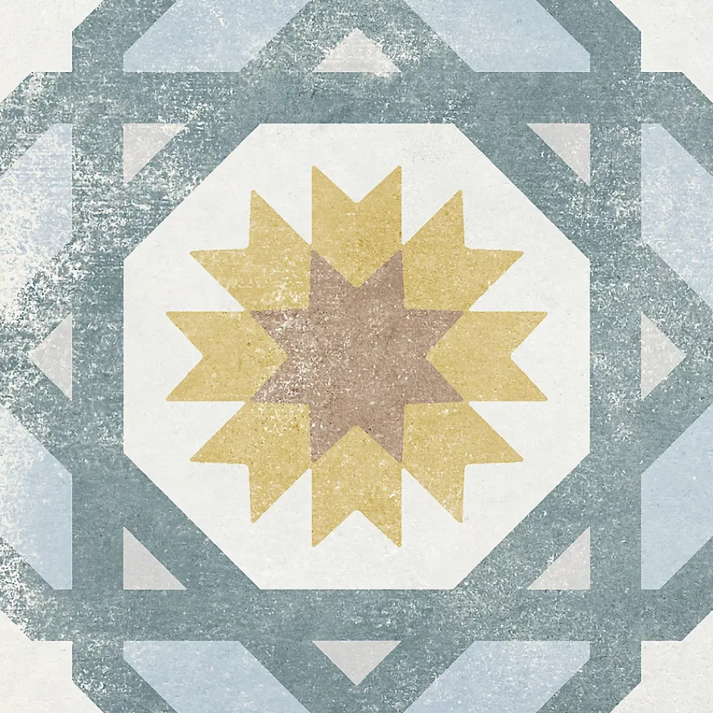 Carrelage Mural Effet Carreaux De Ciment|Carrelage Sol Effet Carreaux De Ciment<Carrelage sol et mur intérieur effet carreaux de ciment tons bleus et ocres L.20 x l.20 cm x ép.7,4 mm, Liberty bleu