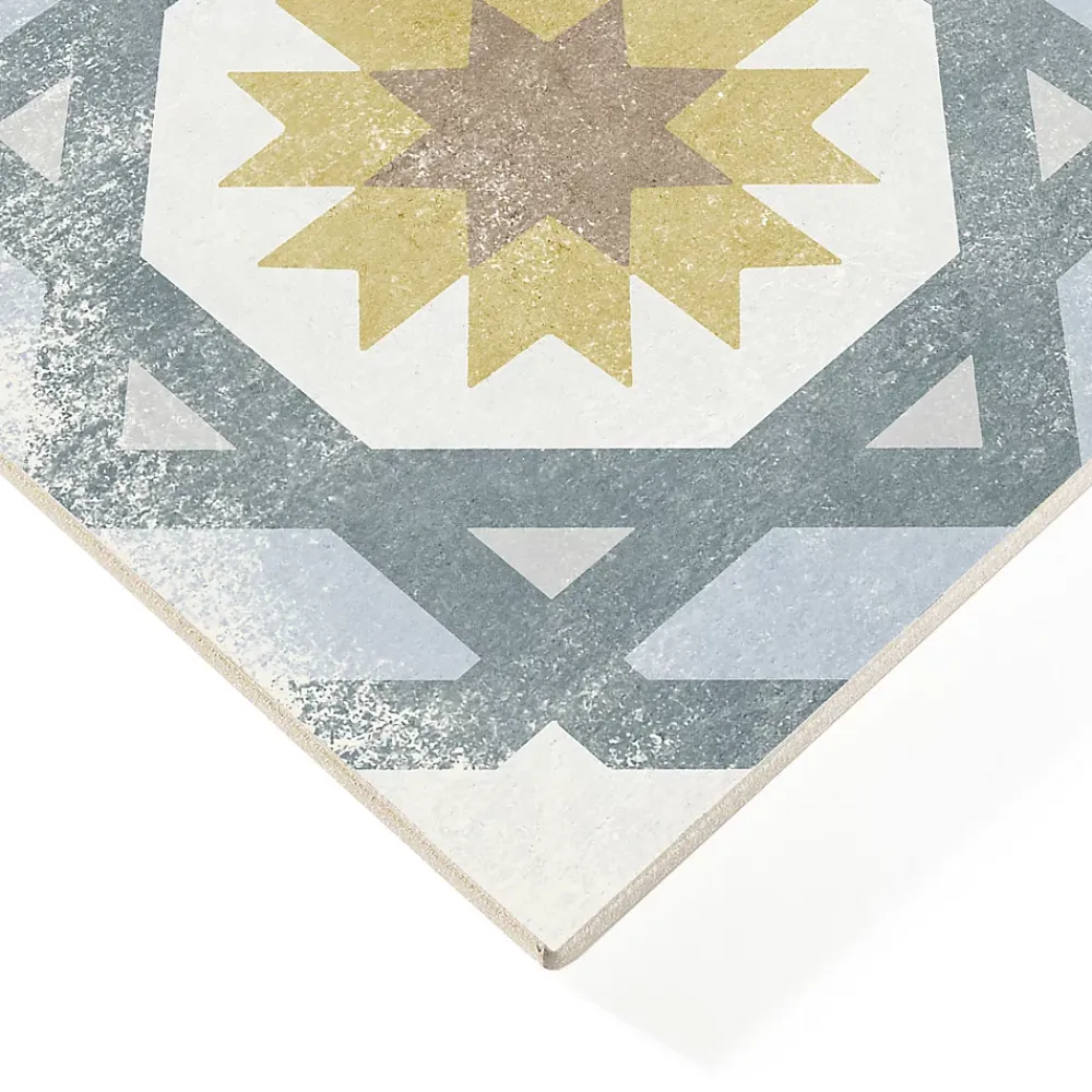 Carrelage Mural Effet Carreaux De Ciment|Carrelage Sol Effet Carreaux De Ciment<Carrelage sol et mur intérieur effet carreaux de ciment tons bleus et ocres L.20 x l.20 cm x ép.7,4 mm, Liberty bleu