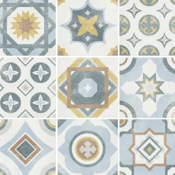 Carrelage Mural Effet Carreaux De Ciment|Carrelage Sol Effet Carreaux De Ciment<Carrelage sol et mur intérieur effet carreaux de ciment tons bleus et ocres L.20 x l.20 cm x ép.7,4 mm, Liberty bleu