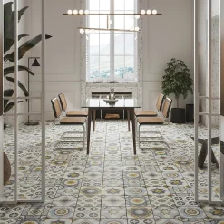 Carrelage Mural Effet Carreaux De Ciment|Carrelage Sol Effet Carreaux De Ciment<Carrelage sol et mur intérieur effet carreaux de ciment tons bleus et ocres L.20 x l.20 cm x ép.7,4 mm, Liberty bleu