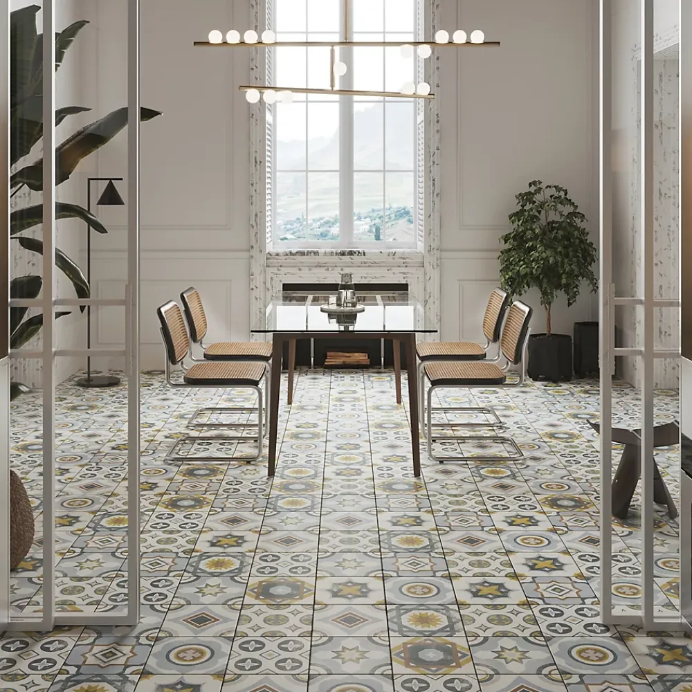Carrelage Mural Effet Carreaux De Ciment|Carrelage Sol Effet Carreaux De Ciment<Carrelage sol et mur intérieur effet carreaux de ciment tons bleus et ocres L.20 x l.20 cm x ép.7,4 mm, Liberty bleu
