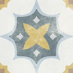 Carrelage Mural Effet Carreaux De Ciment|Carrelage Sol Effet Carreaux De Ciment<Carrelage sol et mur intérieur effet carreaux de ciment tons bleus et ocres L.20 x l.20 cm x ép.7,4 mm, Liberty bleu