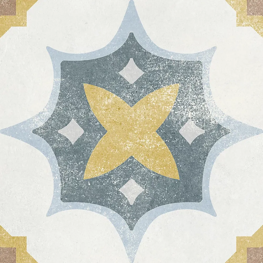 Carrelage Mural Effet Carreaux De Ciment|Carrelage Sol Effet Carreaux De Ciment<Carrelage sol et mur intérieur effet carreaux de ciment tons bleus et ocres L.20 x l.20 cm x ép.7,4 mm, Liberty bleu