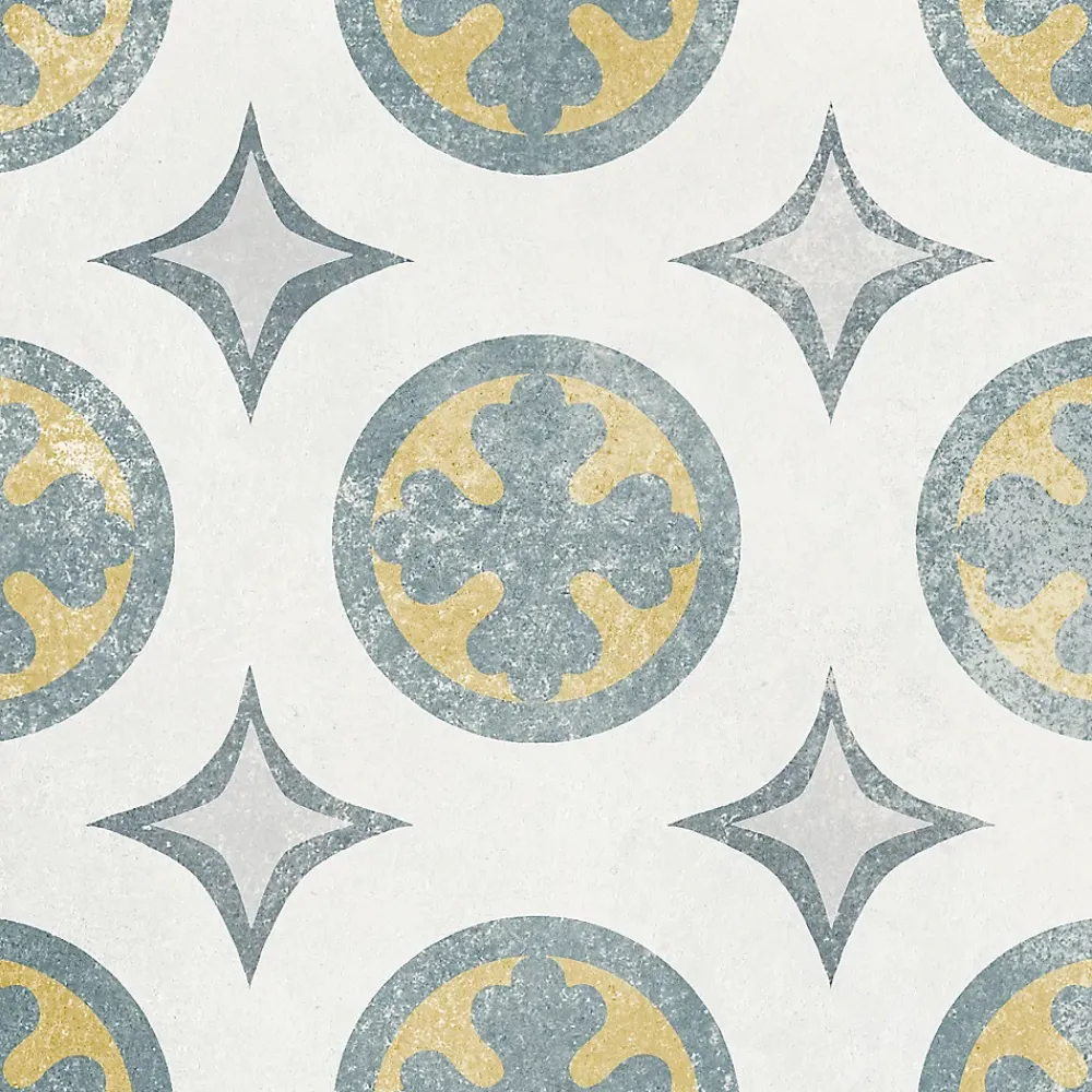 Carrelage Mural Effet Carreaux De Ciment|Carrelage Sol Effet Carreaux De Ciment<Carrelage sol et mur intérieur effet carreaux de ciment tons bleus et ocres L.20 x l.20 cm x ép.7,4 mm, Liberty bleu