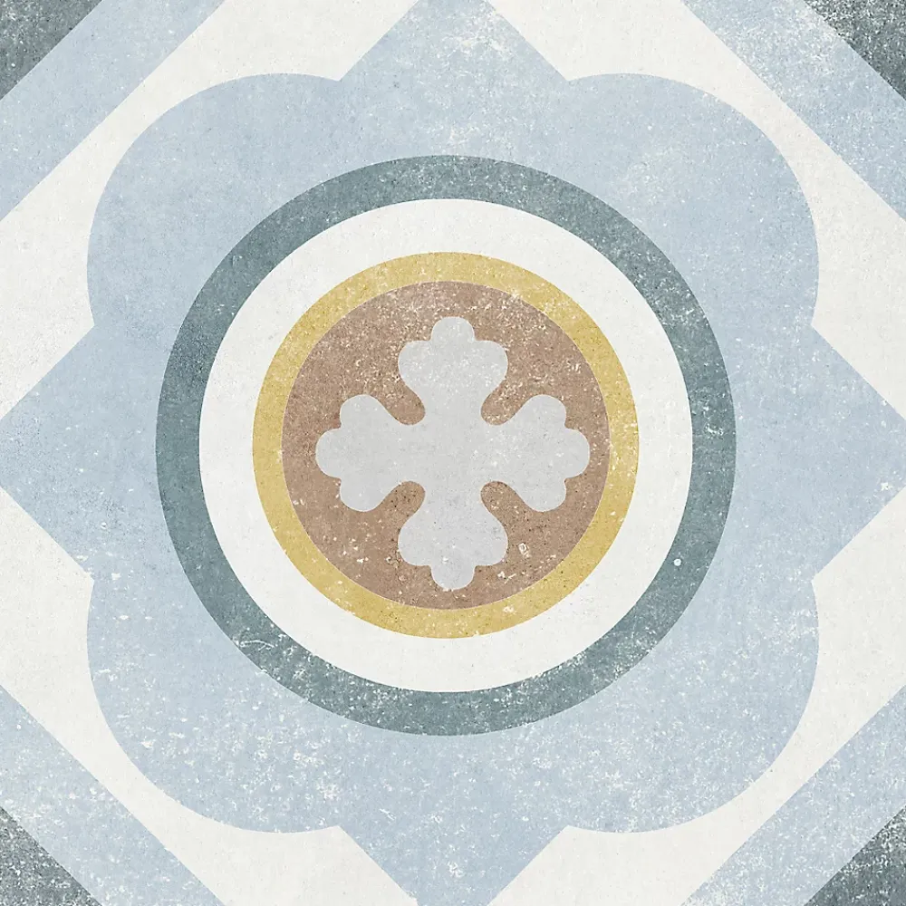Carrelage Mural Effet Carreaux De Ciment|Carrelage Sol Effet Carreaux De Ciment<Carrelage sol et mur intérieur effet carreaux de ciment tons bleus et ocres L.20 x l.20 cm x ép.7,4 mm, Liberty bleu
