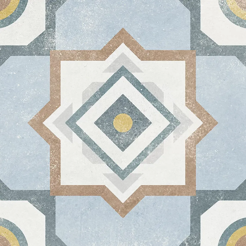 Carrelage Mural Effet Carreaux De Ciment|Carrelage Sol Effet Carreaux De Ciment<Carrelage sol et mur intérieur effet carreaux de ciment tons bleus et ocres L.20 x l.20 cm x ép.7,4 mm, Liberty bleu