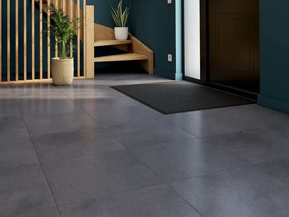 Carrelage sol et mur intérieur effet béton gris L.45 x l.45 cm x ép.8 mm, Newport- Carrelage Mural Effet Béton|Carrelage Sol Effet Béton