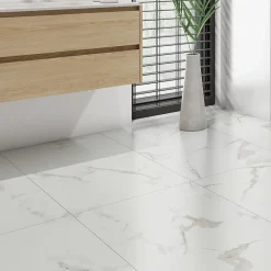 Ecoceramic Carrelage Mural Effet Marbre|Carrelage Mural Pour Douche<Carrelage sol et mur intérieur effet marbre blanc brillant L.120 x l.61 cm x ép.9 mm, Aria