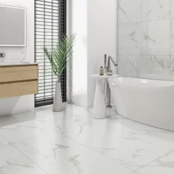 Ecoceramic Carrelage Mural Effet Marbre|Carrelage Mural Pour Douche<Carrelage sol et mur intérieur effet marbre blanc brillant L.120 x l.61 cm x ép.9 mm, Aria