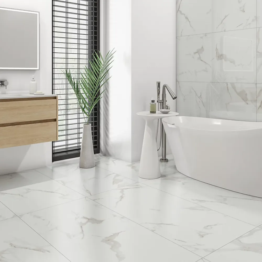 Ecoceramic Carrelage Mural Effet Marbre|Carrelage Mural Pour Douche<Carrelage sol et mur intérieur effet marbre blanc brillant L.120 x l.61 cm x ép.9 mm, Aria