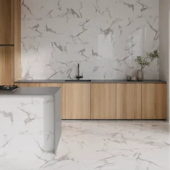 Ecoceramic Carrelage Mural Effet Marbre|Carrelage Mural Pour Douche<Carrelage sol et mur intérieur effet marbre blanc brillant L.120 x l.61 cm x ép.9 mm, Aria