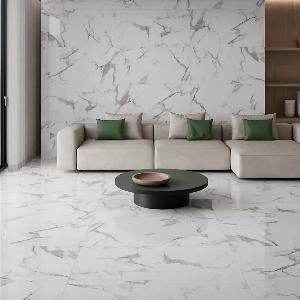 Ecoceramic Carrelage Mural Effet Marbre|Carrelage Mural Pour Douche<Carrelage sol et mur intérieur effet marbre blanc brillant L.120 x l.61 cm x ép.9 mm, Aria
