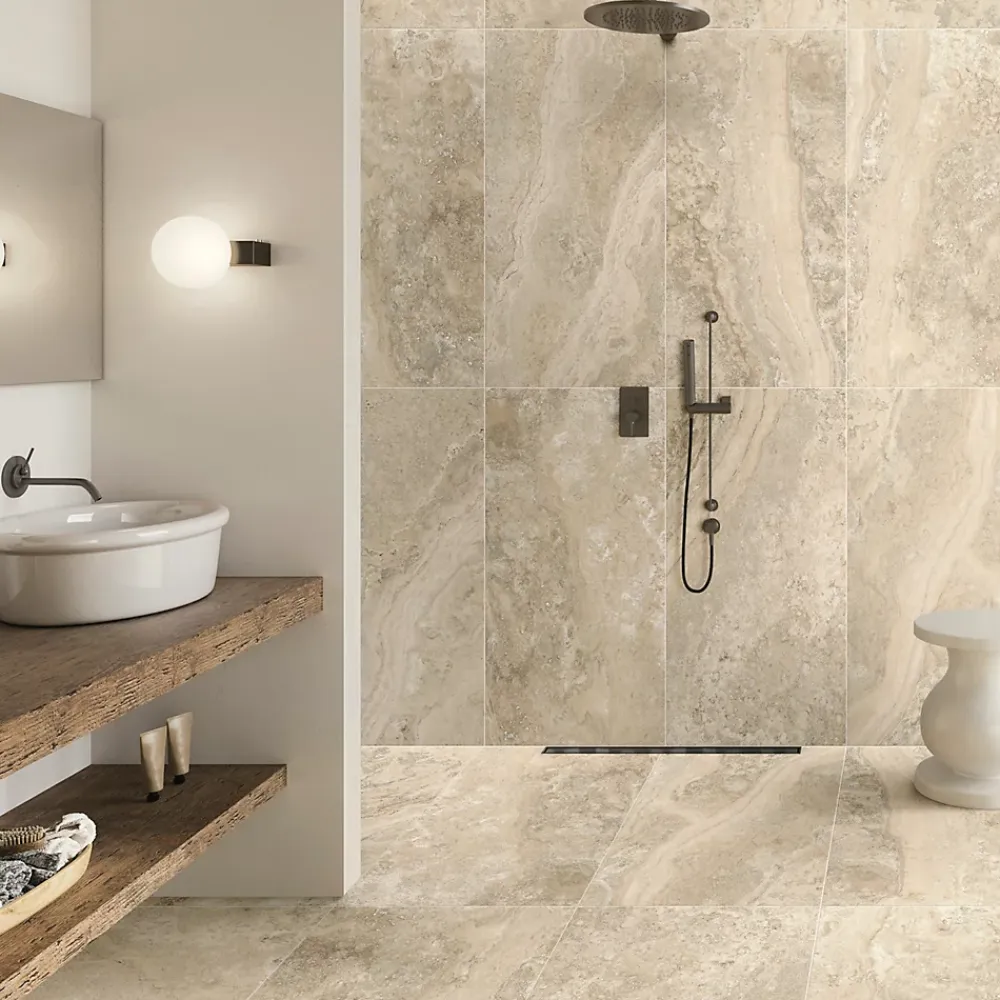 Carrelage Mural Effet Pierre|Carrelage Mural Pour Douche<Carrelage sol et mur intérieur effet pierre beige L.120 x l.60 cm x ép.9 mm, Siena
